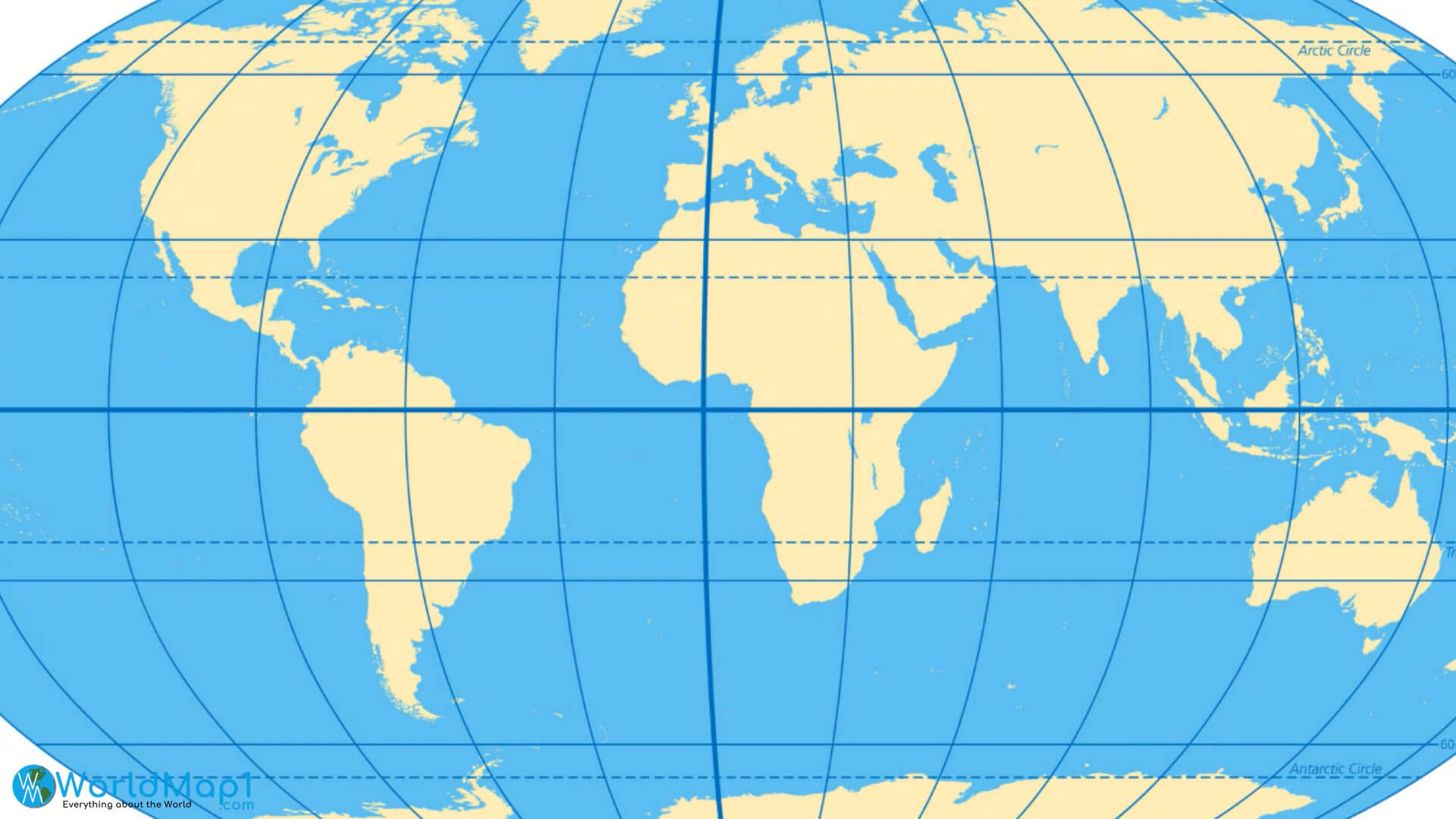 Antarctica and World Blank Yellow Map